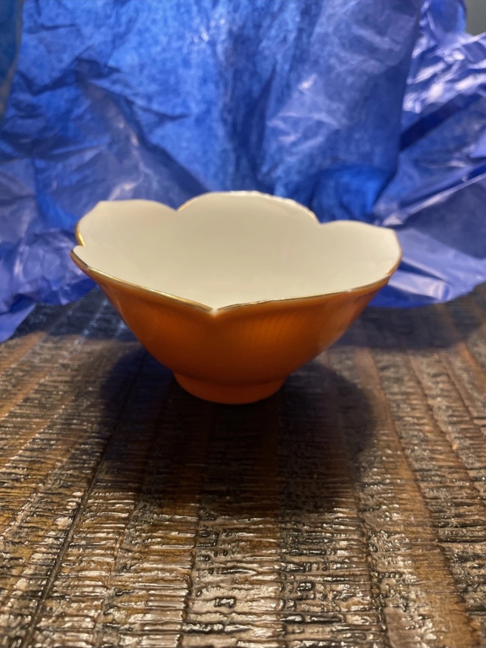 MCM Vintage Napcoware Orange Lotus Flower Petal Bowl Porcelain Japan Footed Foil